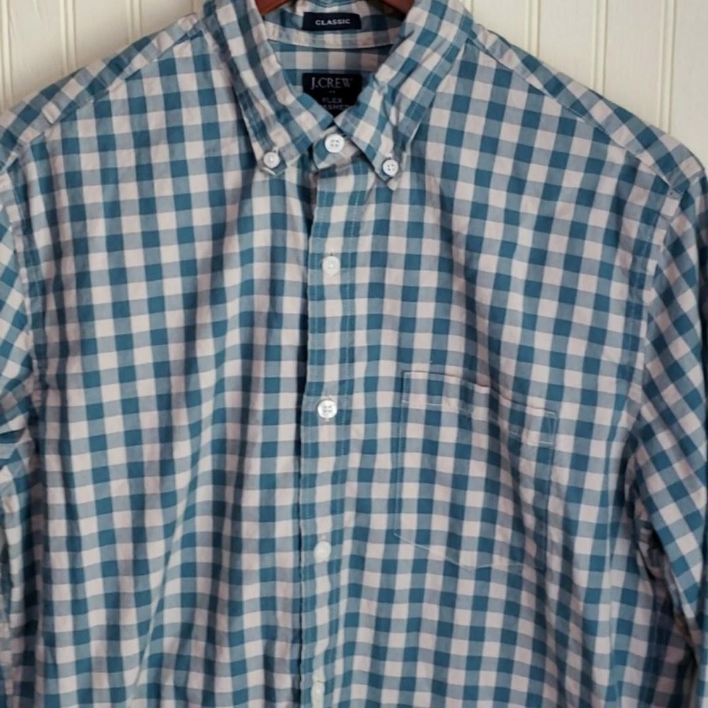 J.Crew Shirt Mens Medium Blue Check Long Sleeve Button Down Flex Stretch